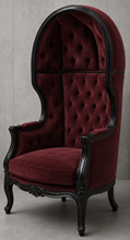 Fauteuil canapé carrosse style baroque Louis XV velours bordeaux capitonné avec bois noir