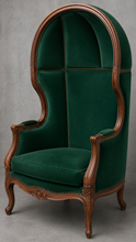 Fauteuil canapé carrosse style baroque Louis XV velours vert émeraude avec bois noyer