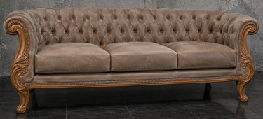 Canapé baroque Chesterfield 4 places en velours gris anthracite et bois noyer foncé - MEUBLES DOBOIS
