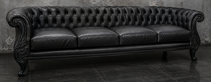 Canapé baroque Chesterfield 2 places en cuir cognac et bois sculpté chêne moyen - MEUBLES DOBOIS