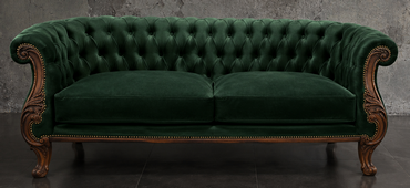 Canapé Chesterfield baroque 3 places en velours bordeaux et bois doré patiné - MEUBLES DOBOIS