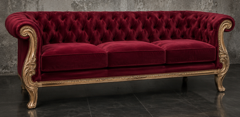 Canapé baroque Chesterfield 4 places en cuir marron tabac et bois sculpté noir - MEUBLES DOBOIS