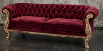 Canapé Chesterfield baroque 3 places en velours rose poudré et bois argenté - MEUBLES DOBOIS