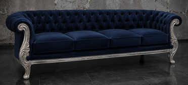 Canapé baroque Chesterfield 2 places en cuir cognac vieilli et bois sculpté noyer - MEUBLES DOBOIS