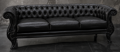 Canapé baroque Chesterfield 2 places en velours vert foncé et bois sculpté noyer - MEUBLES DOBOIS