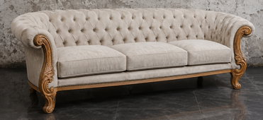 Canapé Chesterfield baroque 3 places en velours bordeaux et bois doré à la feuille - MEUBLES DOBOIS
