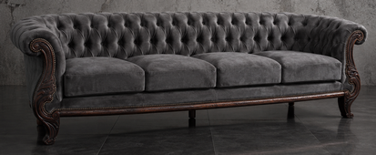 Canapé baroque Chesterfield 2 places en velours gris perle et bois cérusé blanc - MEUBLES DOBOIS