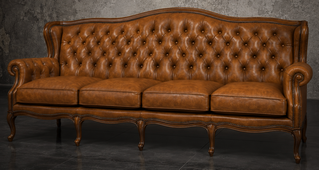 Canapé Chesterfield Louis XV avec accoudoirs roulés - Meubles Dobois