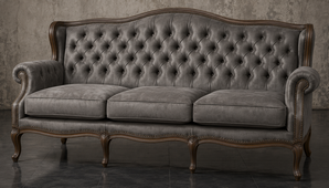 Canapé Chesterfield style Louis XV capitonné sculpté main - Meubles Dobois