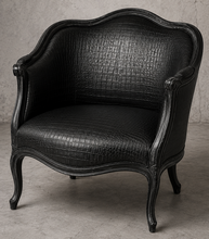 Canapé corbeille cuir noir style Louis XV - MEUBLES DOBOIS