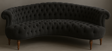 Canapé demi-lune Chesterfield en velours gris foncé élégant - Meubles Dobois