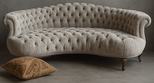 Canapé demi-lune Chesterfield en cuir noir mat vieilli - Meubles Dobois