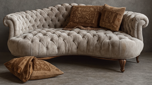 Canapé demi-lune Chesterfield en cuir blanc mat pieds cérusés - Meubles Dobois