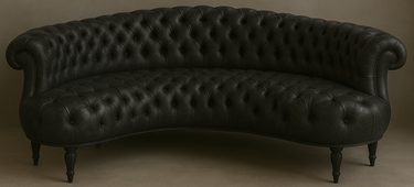 Canapé demi-lune Chesterfield en cuir marron patiné ancien - Meubles Dobois