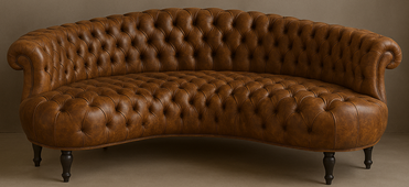 Canapé demi-lune Chesterfield haut de gamme en bois et tissu - Meubles Dobois