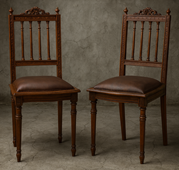 Chaise Louis XVI à colonnettes avec assise tapissée et dossier droit