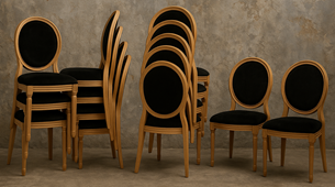 Chaise médaillon empilable noire élégante idéale pour salle de mariage – MEUBLES DOBOIS