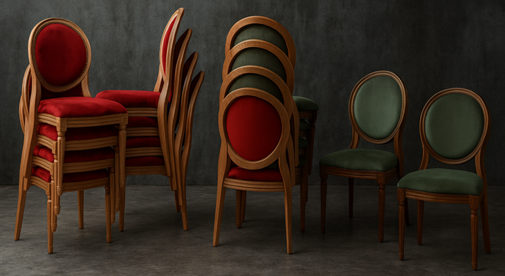 Chaise médaillon empilable en bois massif pour restaurant haut de gamme – MEUBLES DOBOIS