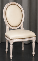 Chaise médaillon enfant Louis XVI capitonnée velours bleu - Meubles Dobois