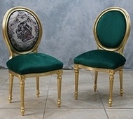 chaise médaillon bois doré velours vert