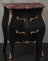 Chevet Louis XV noir laqué avec plateau en marbre blanc