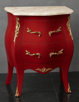Chevet de style Louis XV cérusé blanc plateau marbre beige
