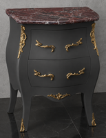 Chevet Louis XV laqué noir et doré plateau marbre vert