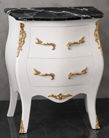 Table de chevet baroque blanche galbée avec marbre rouge