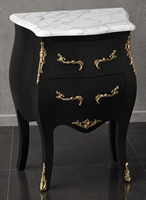 Chevet baroque noir sculpté à la main avec plateau marbre