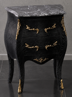 Table de nuit Louis XV blanche patinée dessus marbre blanc