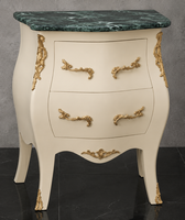 Chevet Louis XV galbé blanc laqué plateau marbre vert