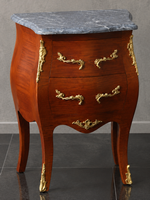 Table de nuit Louis XV en marqueterie avec plateau marbre blanc
