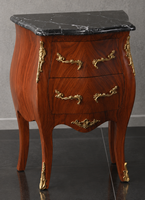 Chevet en marqueterie de style Louis XV plateau marbre rouge
