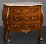 Commode haute marqueterie bois de rose et loupe d'orme marbre vert