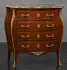 Chiffonnier Louis XV marqueterie bois de rose plateau marbre blanc