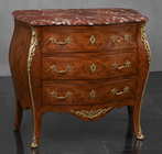 Commode haute Louis XV marqueterie bois de rose plateau marbre