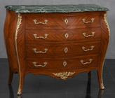 Grande commode haute Louis XV bois de rose et loupe d'orme