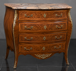 Grand chiffonnier Louis XV en marqueterie avec dessus en marbre