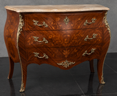 Chiffonnier de style Louis XV bois de rose et loupe d'orme marbre