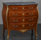 Chiffonnier de style Louis XV marqueté plateau marbre noir