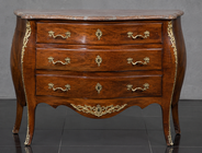 Chiffonnier Louis XV marqueterie plateau en marbre noir