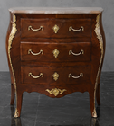 Chiffonnier de style Louis XV marqueté avec plateau marbre rouge