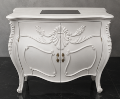 Commode baroque galbée dorée avec dessus en marbre rouge
