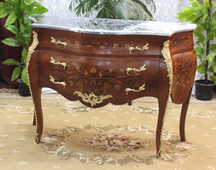 Commode marqueterie de style Louis XV baroque avec plateau marbre noir – MEUBLES DOBOIS