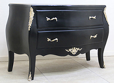 Commode Louis XV 3 tiroirs laquée noire et argentée, style baroque – MEUBLES DOBOIS