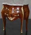 Commode Louis XV marqueterie avec plateau en marbre beige