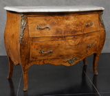 Commode Louis XV en marqueterie avec plateau marbre blanc