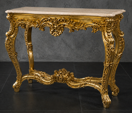 Console Style Baroque noire, plateau marbre rouge, vue de face