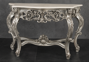 Console Style Baroque plateau marbre noir, finition sur mesure