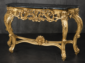 Console Baroque plateau marbre rouge, détail entretoise